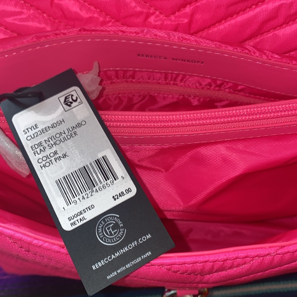 Rebecca Minkoff Edie Nylon Jumbo Flap Shoulder Bag Hot Pink - Picture 7 of 8